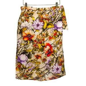 CHICOS Floral Linen Faux Wrap Skirt Size Large